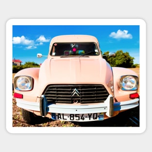 Pink vintage french car. Citroe* Dyane. Sticker